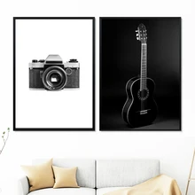 Camera Guitar Black White Photo Wall Art Canvas Painting Nordic Poster And Print Wall Picture For Living Room Scandinavian Decor Camera Guitar Black White Photo Wall Art Canvas Painting Nordic Poster And Print Wall Picture For Living Room Scandinavian Decor
