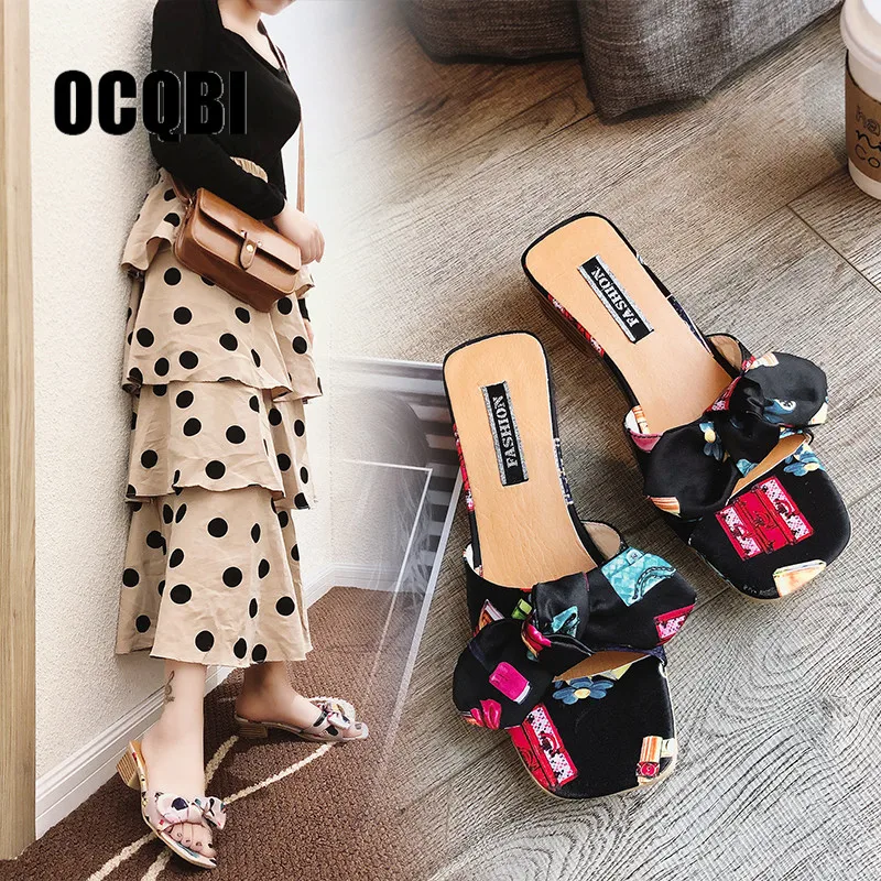 

Womens Slippers Elegant Open Toe Flat Shoes Women Big Bowtie Ladies Flats Fashion Slip on Shoes Slippers Zapatos Mujer