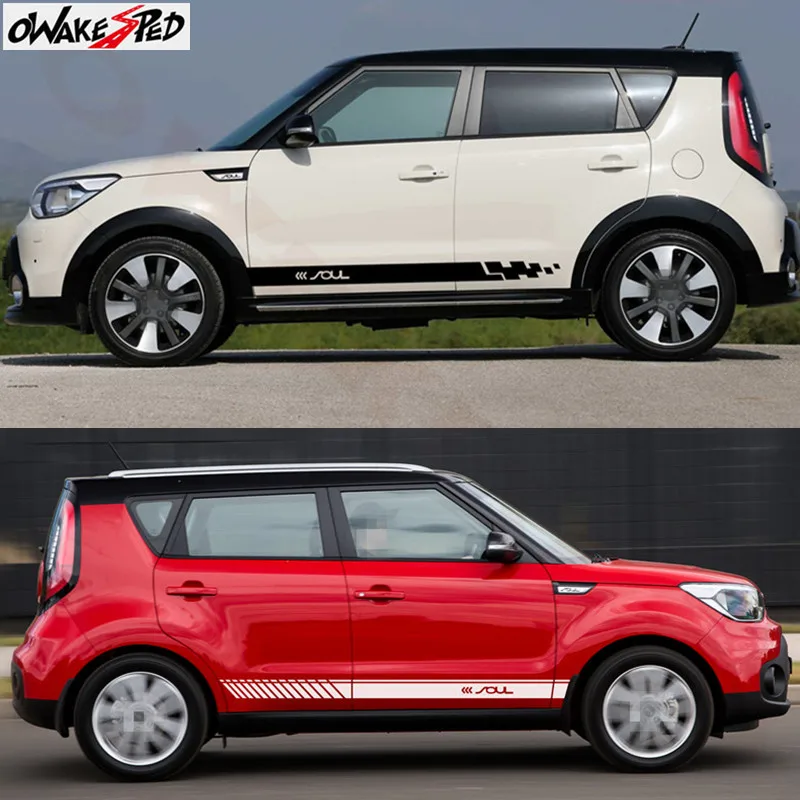 

2pcs Racing Lattice Sport Graphics Sticker Car Side Skirt Decor Stickers Vinyl Decal For KIA Soul Auto Body Accessories