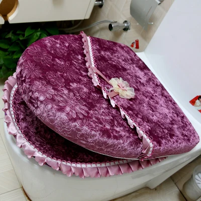 

Luxury Velvet Lace Two-piece Toilet Seat Cover Set Winter Warm Waterproof Bathroom Toilet Mat WC Potty Mat SWZ053