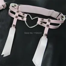 Модные женские туфли Kawaii панк готический бант кружевная лента большая подвязка с сердцем пояс двухрядные ноги петля кольцо