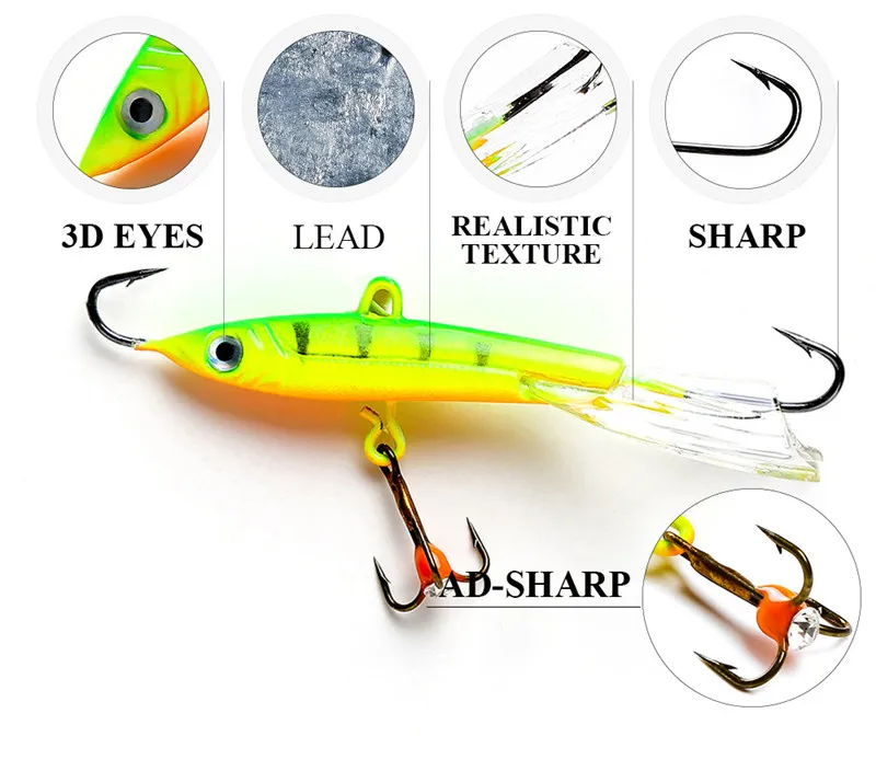 Upgraded Dual Ends Single Hook Balancer Ice Fishing Lures with Treble Hook Winter Fishing Bait 76mm 22g for Ice Fishing (2)
