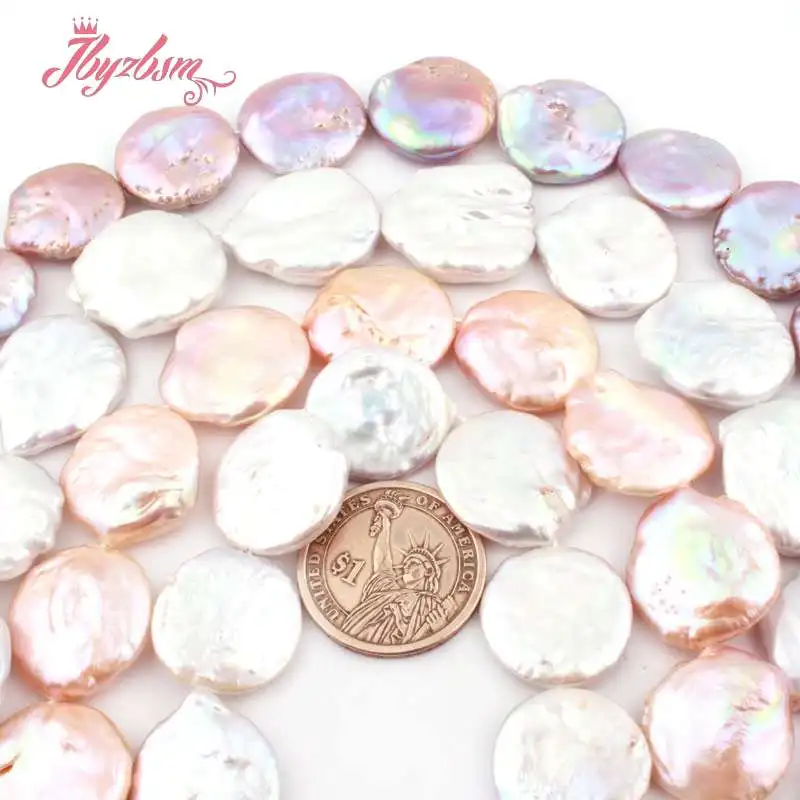 20-25mm Coin Freshwater Pearl Beads Loose Natural Stone Beads For Jewelry Making DIY Necklace Bracelets Spacer Strand 15"