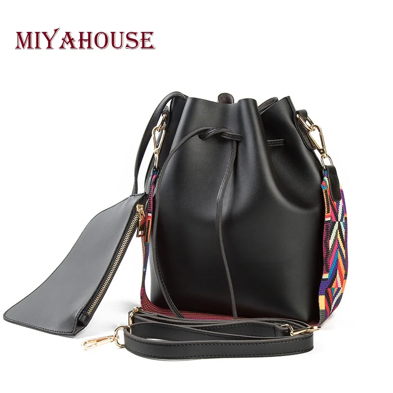 

Miyahouse Fashion Colorful Strap Bucket Bag Women High Quality Pu Leather Shoulder Bag Brand Desinger Ladies Crossbody Bags