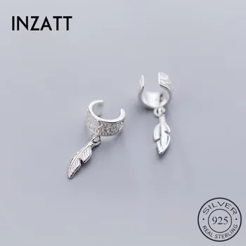 

INZATT Real 925 Sterling Silver Classic Flower Feather Clip Earrings For Fashion Women Party Exquisite Fine Jewelry 2019 Gift