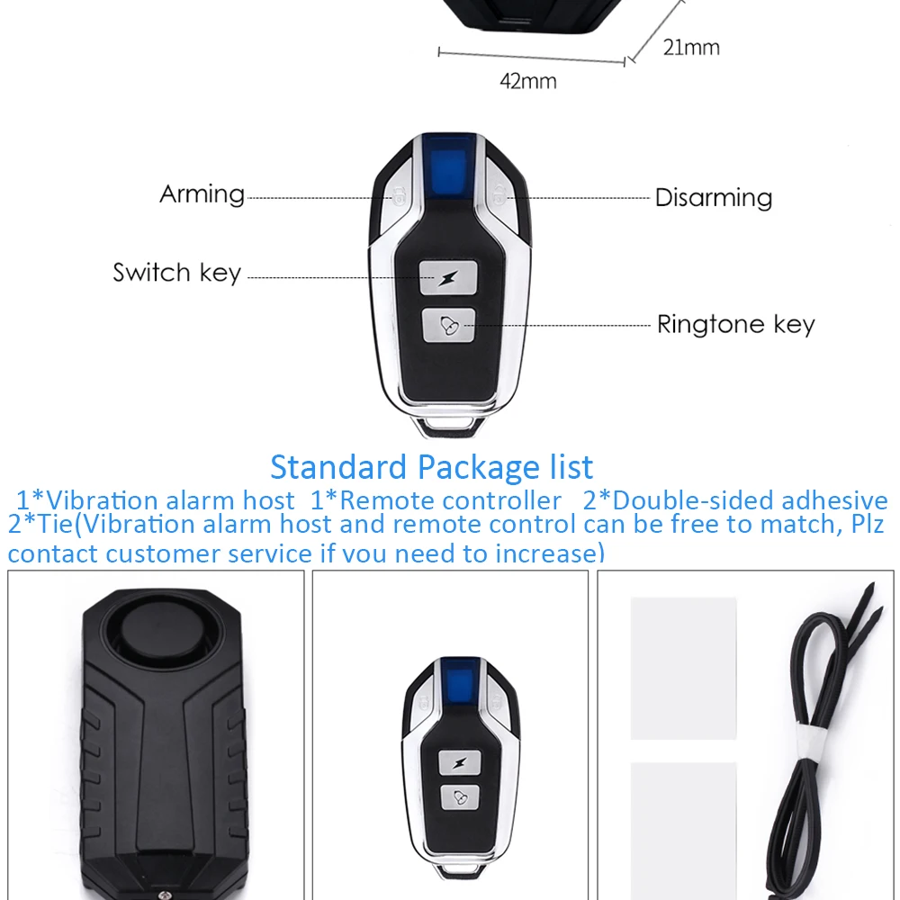 Alarme de Vibração sem Fio ao ar Livre à Prova Conjunto Dremote Água Controle Remoto Carro Bicicleta Veículo Caminhão Elétrico Detector Choque Anti Perdido 1 8 detector alarm
