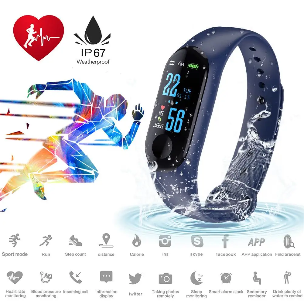 M3 цветной экран, умный Браслет, фитнес-трекер, умный Браслет, пульсометр, монитор артериального давления, Bluetooth часы, браслеты для здоровья