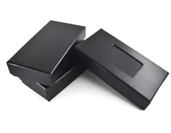 

300pcs/lot Black Tie Box Bow Tie Boxes Cravat Bowtie Packaging Dispaly Storage Cases 14.5x7.5x3cm Window Top/Full Cover Mixorder