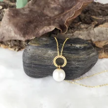 AINUOSHI 18 К желтое золото натуральный культивированный пресноводный жемчуг кулон ожерелье для женщин Свадебная помолвка Круглая Белая жемчужина Bijoux