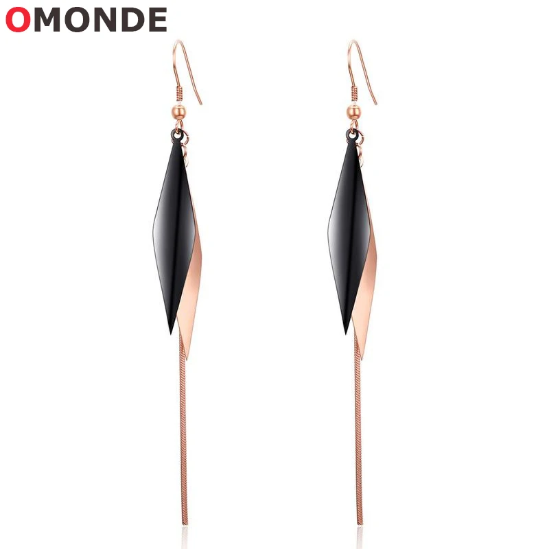 

New Luxury Rhombus Dangle Drop Earrings Snake Chain Black Rose Gold Stainless Steel for Korea Women Party Jewelry Drop Shipping