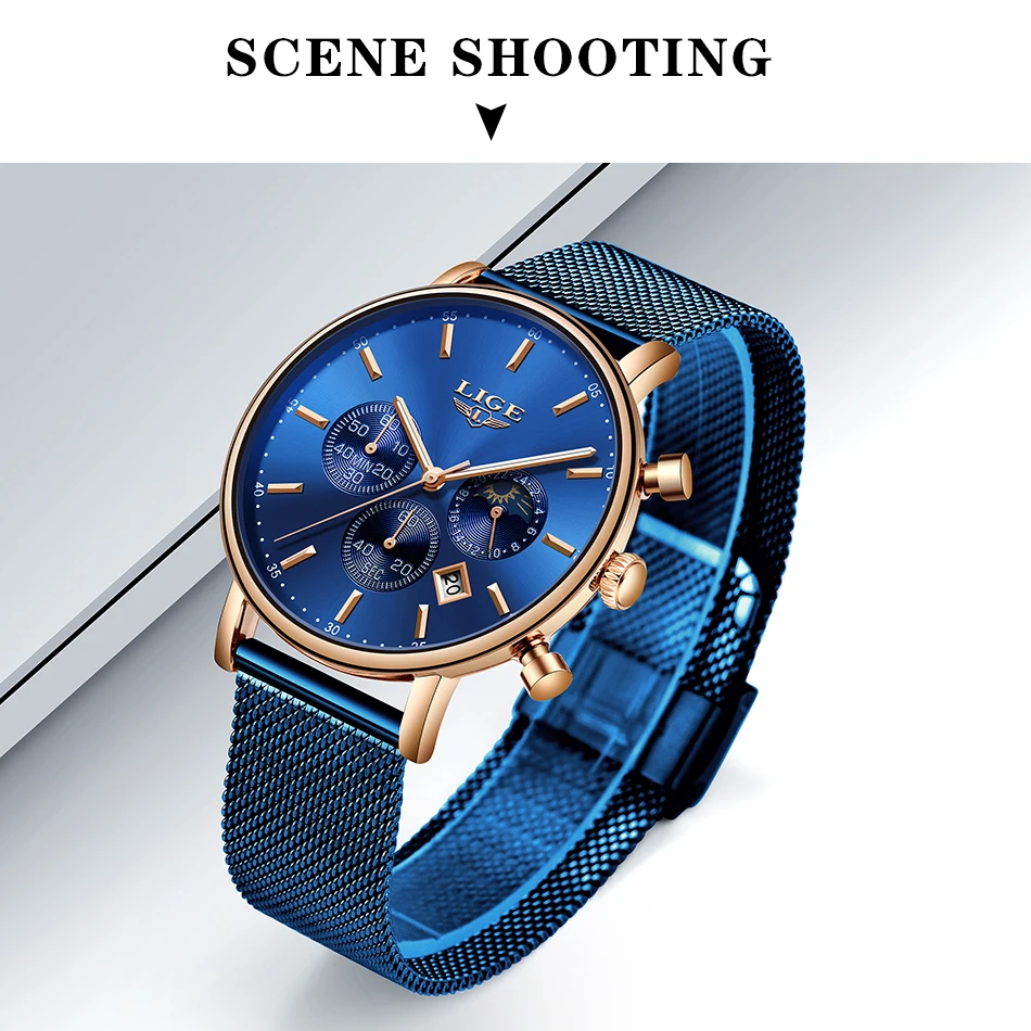LIGE новые мужские часы лучший бренд класса люкс Синий Повседневный сетчатый ремень модные кварцевые часы мужские водонепроницаемые