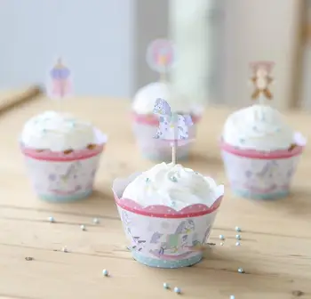 

120pcs/lot Baby Wodden Horse Feeding-bottle Cupcake Wrappers And Toppers Picks Cake Decoration In Birthday Or Party Kids Favors