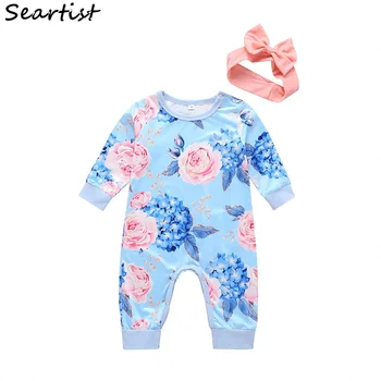 

Seartist Baby Girls Jumpsuit Cute Floral One Piece Romper for Newborns Bebes Autumn Body Suit+Headband Baby Girl Clothes 0-2Y 25