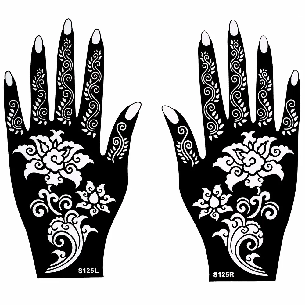 Hot 1 Pair Henna Tattoo Stencil Beautiful Flower Pattern Design for Women Body Hands Mehndi Airbrush Art Painting 20  11cm S125