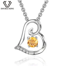 DOUBLE-R 0.28ct драгоценных камней Для женщин изделия натуральный цитрин Кулоны в форме сердца 925 серебряные ожерелья кулон подарок ко Дню Святого Валентина