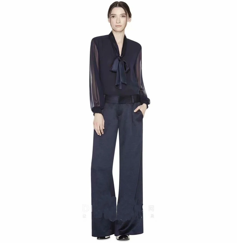 

XF Office Women'S Set Women'S Chiffon Long Sleeve Shirt Top + Straight Pants 2 Piece Set High Quality Occupation Women'S Set