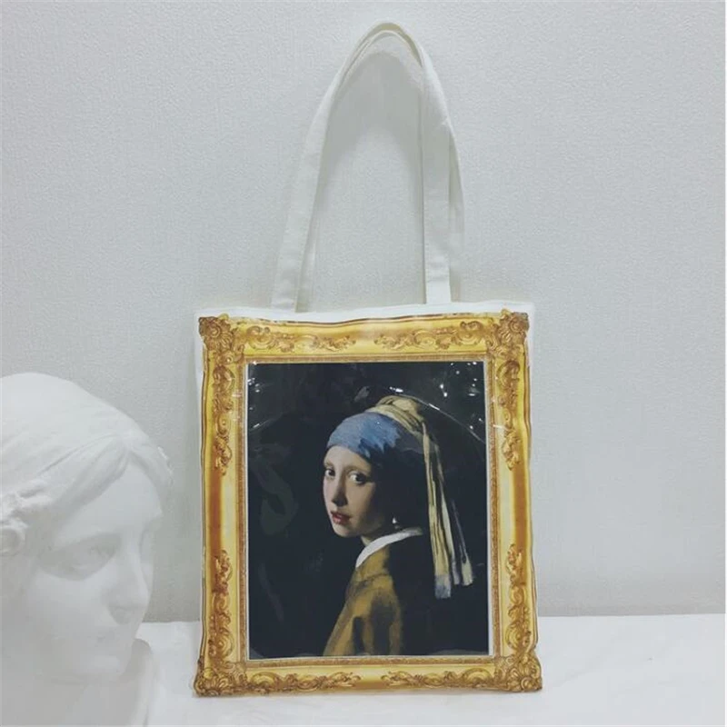 pintura a óleo bolsa feminina extra grande