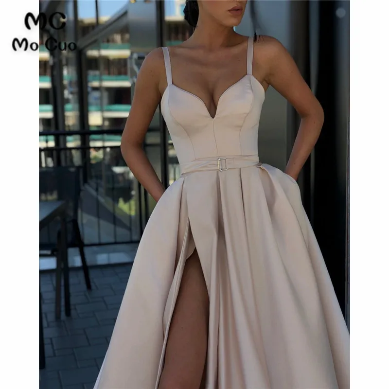 Long-Simple-Evening-Dress-2019-Sexy-Sweetheart-High-Slit-Champagne-Satin-Women-Formal-Gowns-With-Pocket