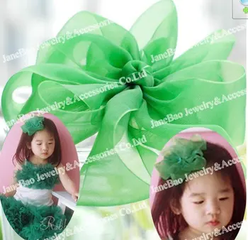 

free shipping 160pcs 5.5'' big organza headbands flower hair bows for girl hair accessories popular hair clips whosale