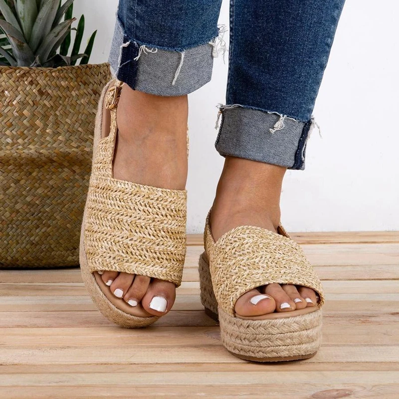 

SHUJIN 2019 Summer Women Casual Sandals Female Beach Shoe Wedge Shoes High Heel Comfortable Platform Sandals Plus Size 43