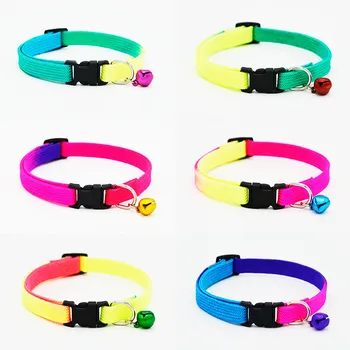 

5Pcs Random Color Rainbow Color Pattern Fashion Safety Adjustable Pet Dogs Cats Collars with Bell Small Lovely Beauty Animals
