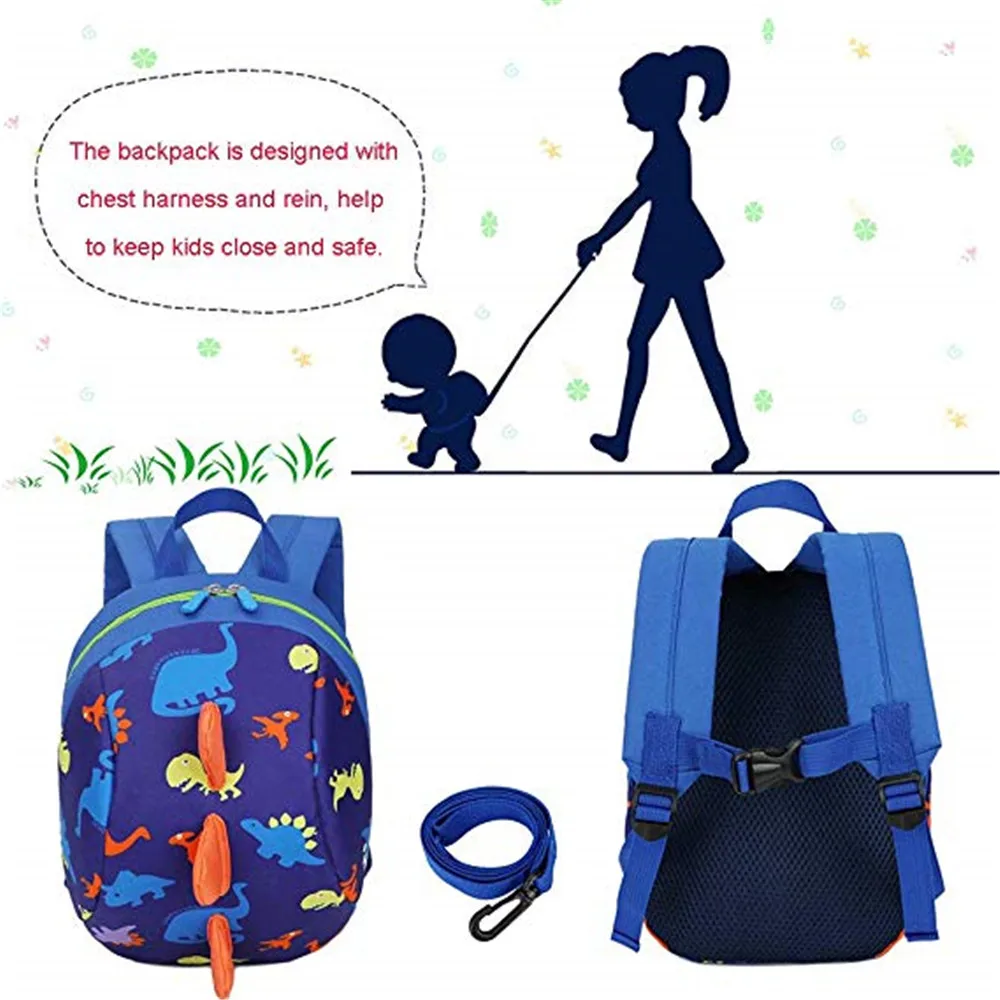 

cartoon backpack+anti-loss rope traction rope Childrens cartoon school bag cute zipper large capacity, light waterproof Kids