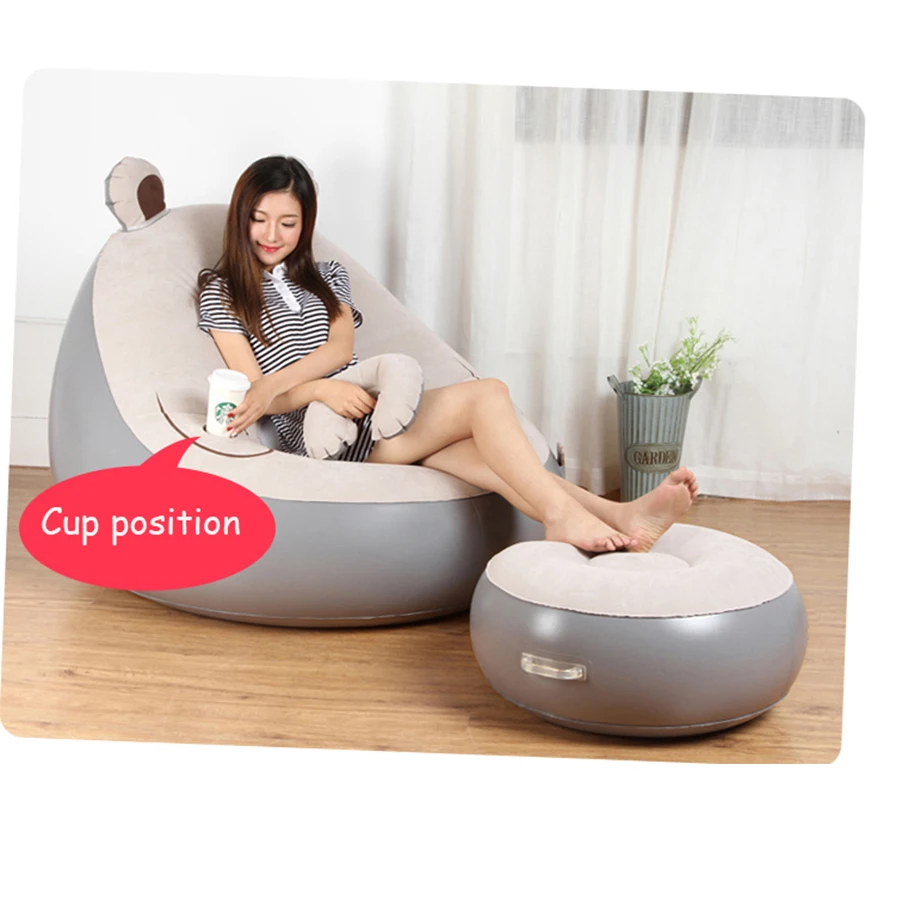 Cute Expression Inflatable Bean Bag Sofa Lounge Chair and Ottoman Air Couch Sillones Puff Lazy Sofa Set Living Room Furniture