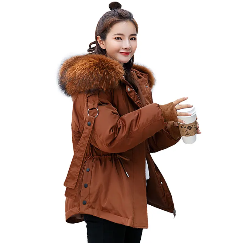 Модное пальто с большим мехом осенне-зимняя куртка для женщин теплая куртка с капюшоном свободная хлопковая стеганая куртка, пальто женские толстые пуховики верхняя одежда