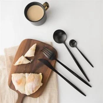 

KCASA 4Pcs/Set Tableware Polished Cutlery Stainless Steel Dining Food Flatware Kit Dinnerware Party Gift Black Golden Silver