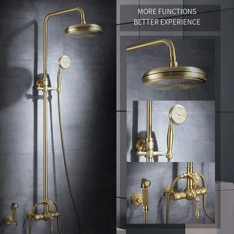 Shower Faucets Luxury Brass Rain Shower Set Dural Handle Wall Mount Gold Bathroom Faucet With Slide Bar Bathtub Faucet 88316