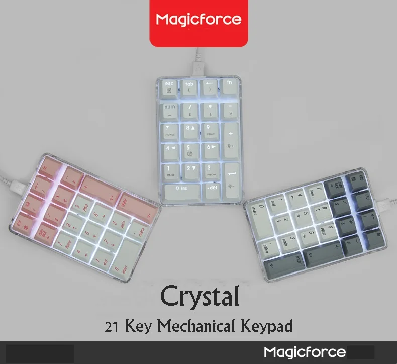 Все новые Magicforce Crystal 21 ключ USB Проводная Механическая клавиатура внешняя официальная цифровая клавиатура Cherry, Gateron Механическая ось