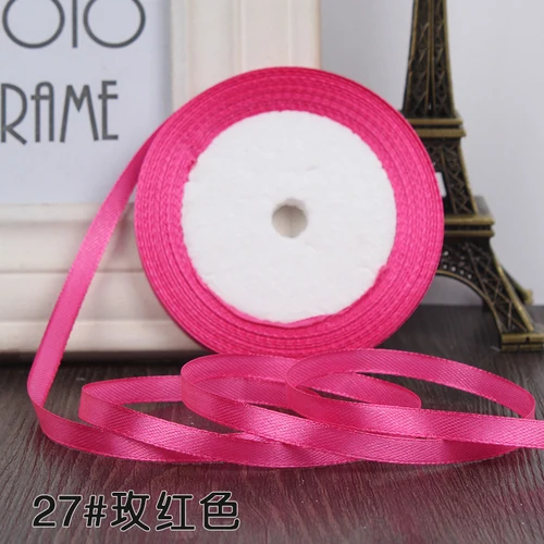 25 Yards/roll) Satin Ribbon Gift Packing Christmas Decoration Diy Ribbons Handmade Bow Craft Ribbons Card Gifts Wrapping 6mm - Цвет: rose