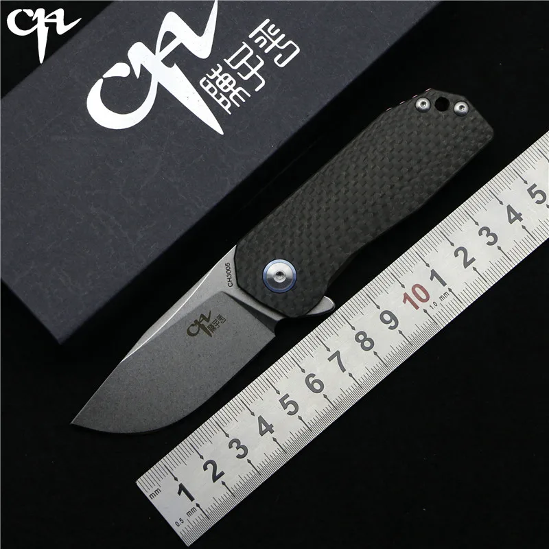 

CH3005 Flipper folding knife D2 blade TC4 titanium carbon fiber handle camping hunting outdoor Fishing Survival knives EDC Tools