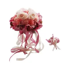 Фиолетовый, зеленый почта мясной завод невесты ручной Свадебный букет невесты держащий цветок водопад ручной цветок свадебный цветок