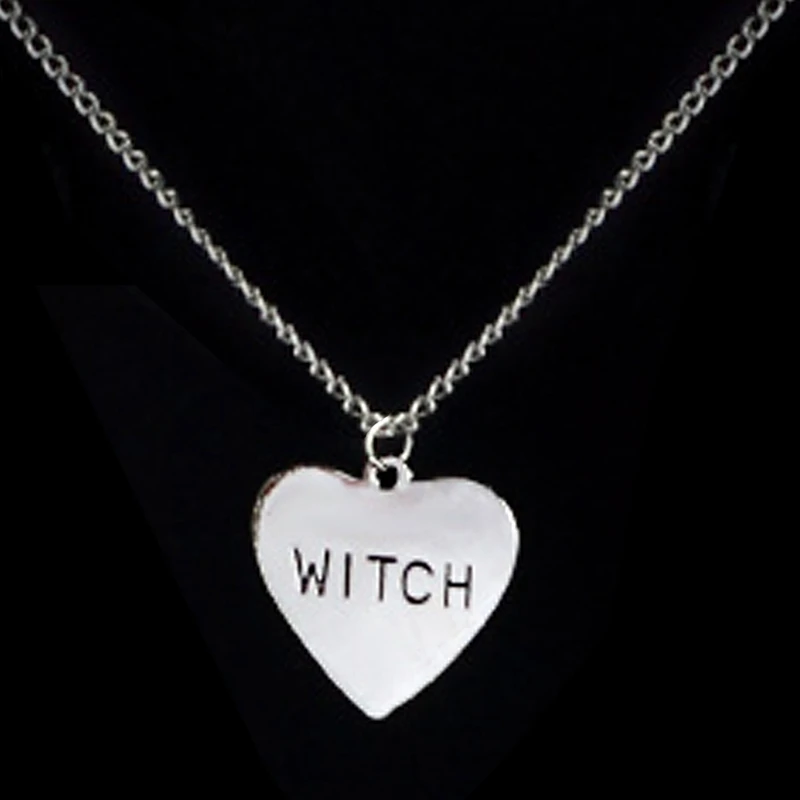 Ожерелье с ведьмой в виде сердца гравировкой готическое колдовство Wiccan Хэллоуин