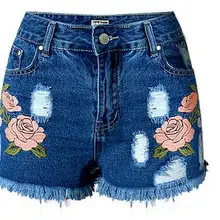 Весенние летние женские шорты с высокой талией и вышивкой потертые джинсовые шорты размера плюс xxxl