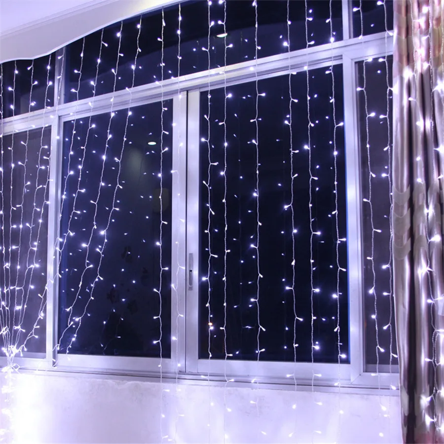 Thrisdar 3X2M 3X3M LED Curtain Christmas Fairy String Light Garland Outdoor Holiday Wedding Party Window Icicle Light