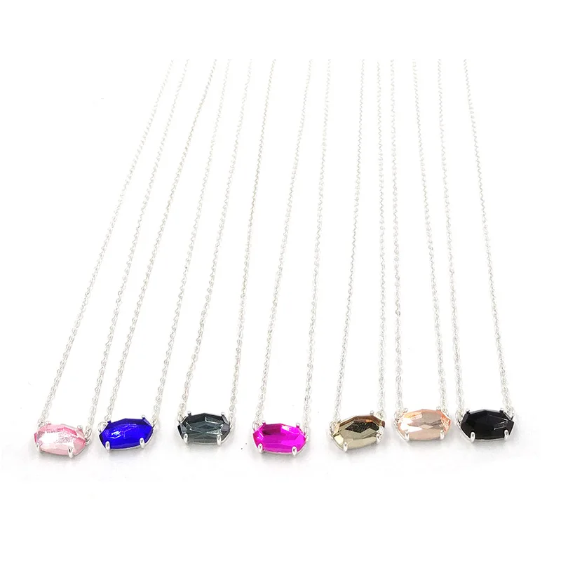 

2019 New Silver Plated More Colors Small Oval Faceted Dichroic Glass Stone Pendant Necklace for Women