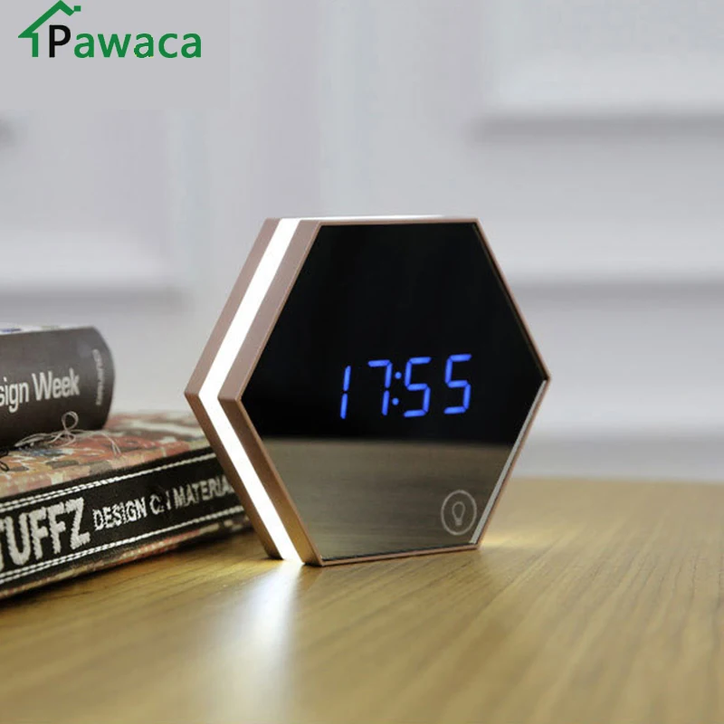 

New Electronic Multifunction LED Night Light Wall Clock Mirror Digital Display Alarm Clock Snooze Light-emitting Thermometer