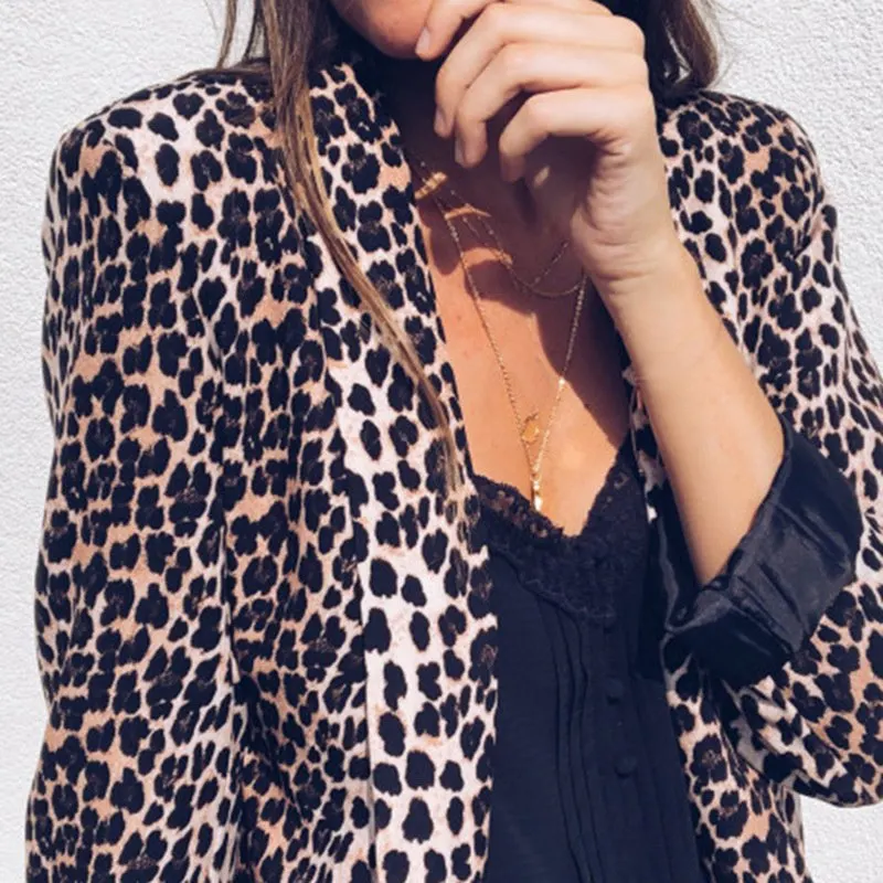 Wenyujh Women Sexy Leopard Snake Print Blazer Long Sleeve Notched Collar Pockets Suits Blazer Female Coat Outerwear Tops