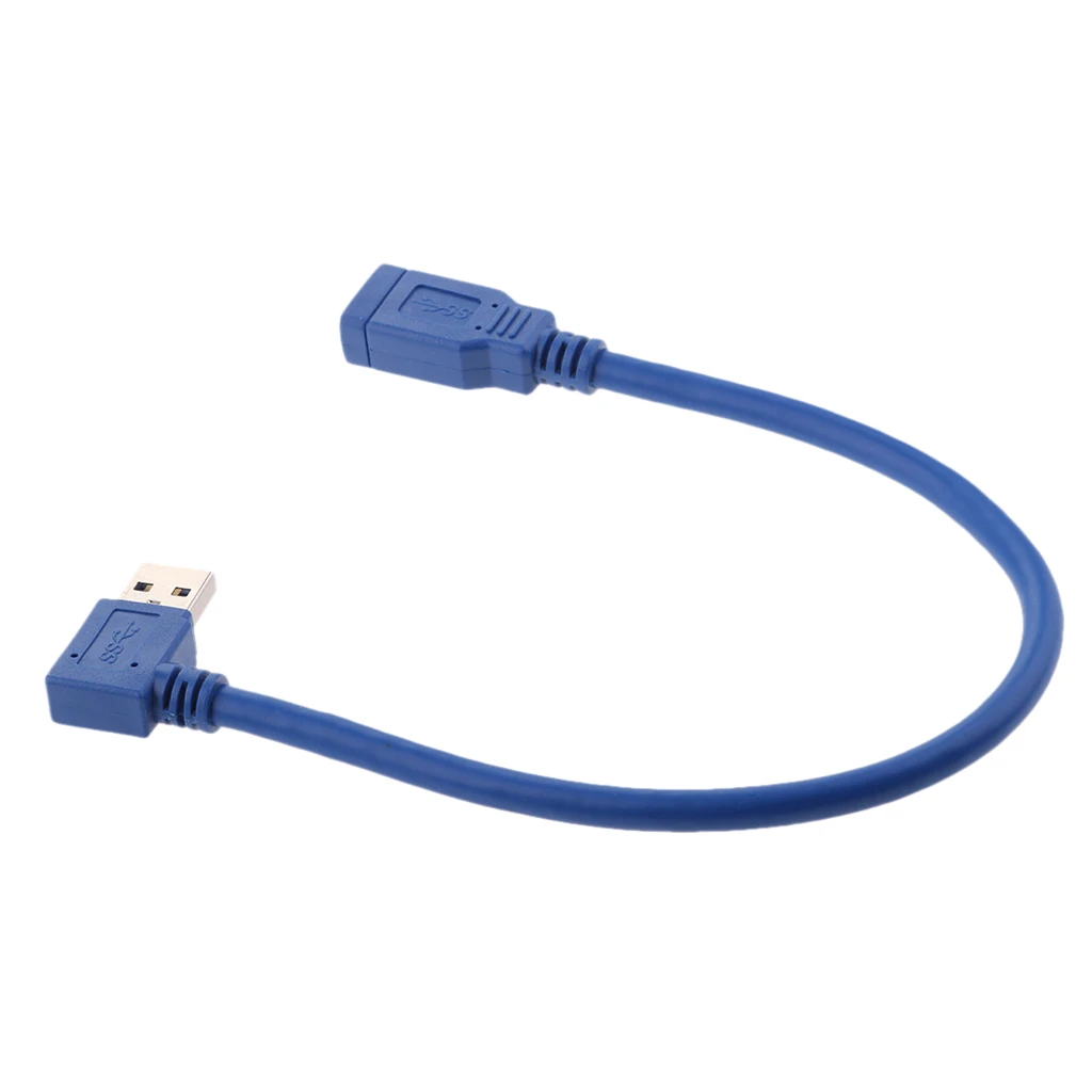 Short SuperSpeed USB 3.0 Male to Female Extension Cable Right Angle Connector (1Feet 30cm, Blue) A#