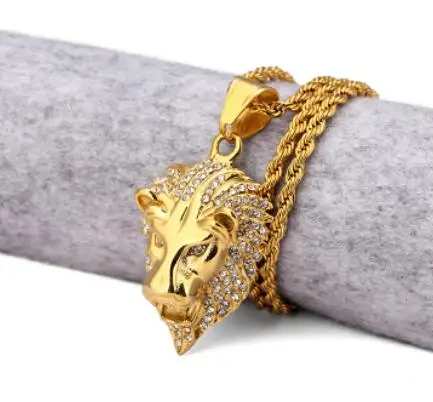 Karopel, мужские хип-хоп ювелирные изделия, со льдом, CZ, блестящий кулон в виде головы льва, мужское ожерелье, золотое наполнение, для мужчин и женщин, подарок - Окраска металла: Золотой цвет