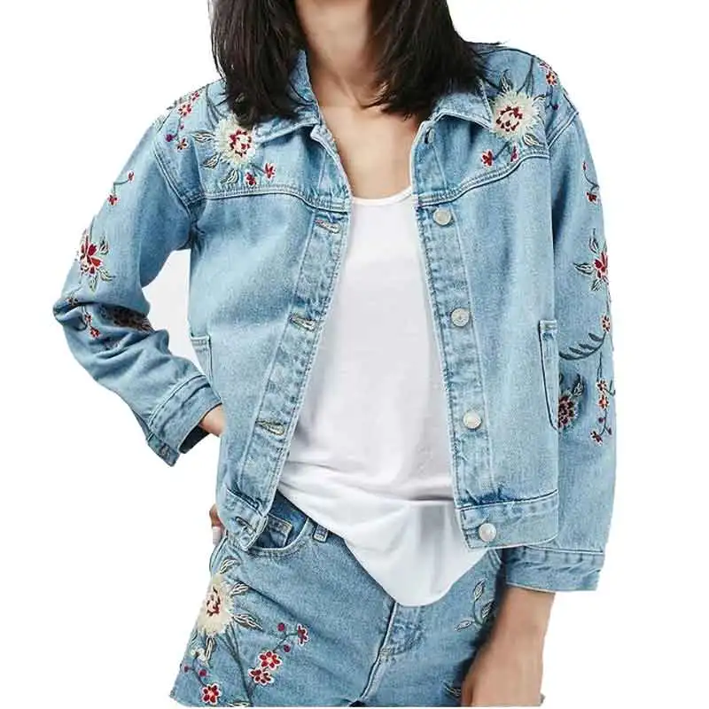 Spring Autumn Basic Jackets Coats Casual Outerwear Strong Embroidery Short Denim Jacket Women 