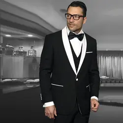 2018 черный человек костюм для свадьбы белый платок лацкан классический пиджак блейзер Пользовательские элегантный смокинги 3 шт. для