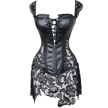 

Sexy Lingerie Women Black Faux Leather&Lace Burlesque Steampunk Corset Dress Waist Gothic Bustier Corpet Plus Size corsets