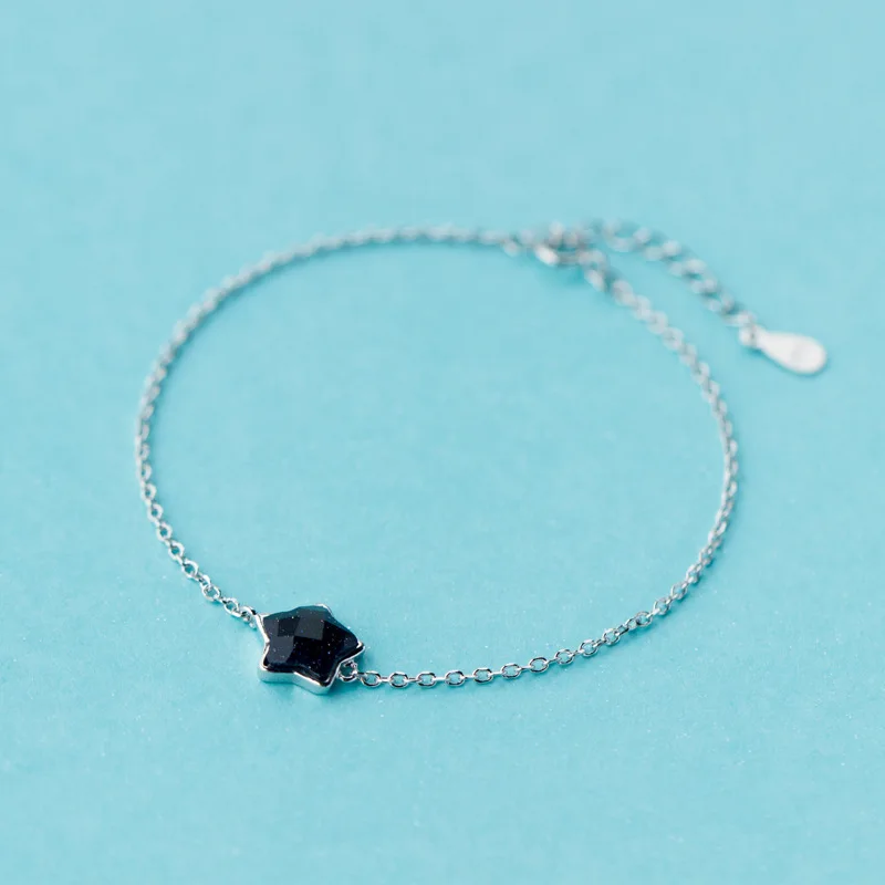 

1pc 925 Sterling Silver bLACK Star Chain bracelet Chain adjustable LS211