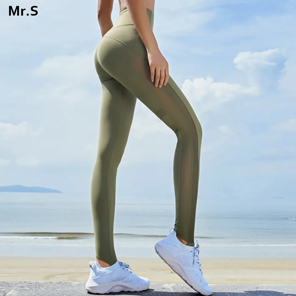 Buy High waist side mesh yoga pants lace bandage workout gym legging