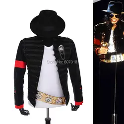 Редкие панк вечернее платье Классический Англия Стиль MJ Майкл Джексон костюм Военная Униформа куртка ремень шляпа для Вентиляторы