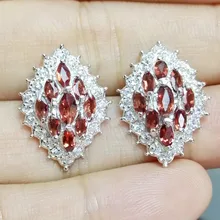 Серьги-гвоздики с натуральным настоящим гранатом, роскошный стиль, Стерлинговое Серебро 925 пробы, 0.3ct* 2 шт 0.2ct* 16 шт драгоценных камней C952101