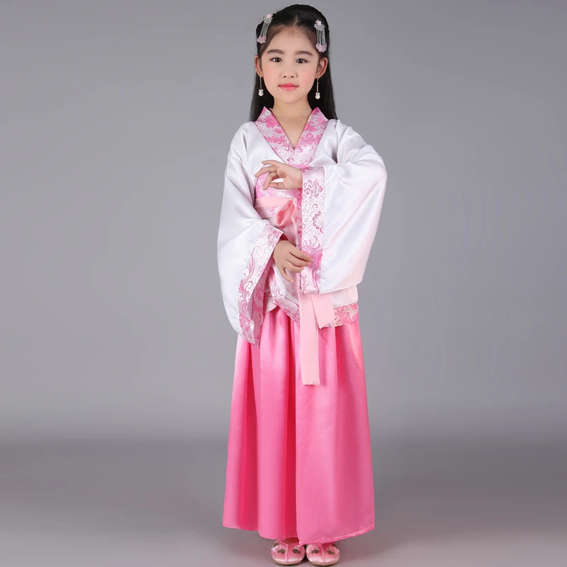 

2017 winter children traditional ancient chinese silk clothing for girls hanfu dance costumes folk costume kids tang fairy dress